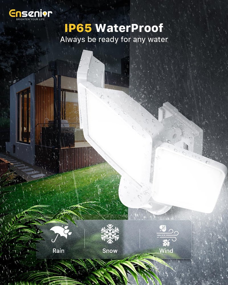 Ensenior 1800LM Solar Flood Lights Outdoor, Motion Sensor Outdoor Light 6500K, IP65 Waterproof, Separate Solar Panel, Solar Security Light with 5 Sensor Modes and 3 Adjustable Head for Yard (White) - Image 5
